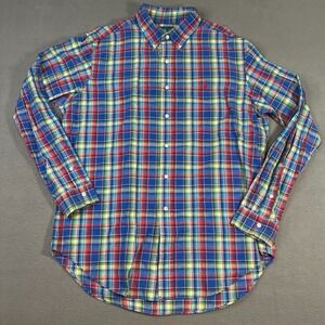 Ralph Lauren Shirt Men Large Blue Green Madras Plaid Classic‎ Fit Button Down